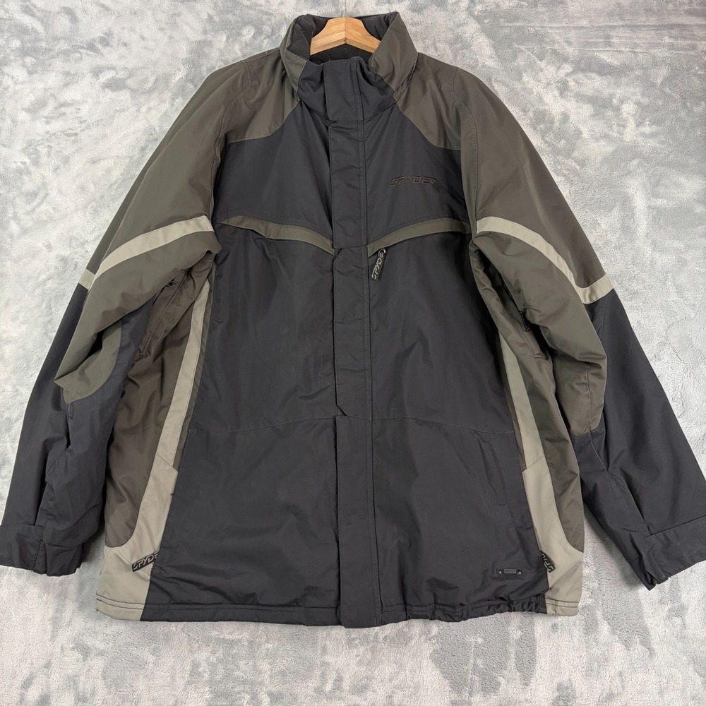 Vintage Spyder Jacket Mens 2XL Black Gray Insulated Ski Snowboarding Winter Coat